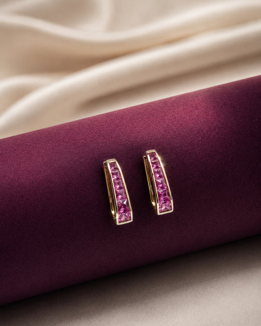 925 Sterling Silver Pink Princess Hoop Earrings