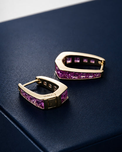 925 Sterling Silver Pink Princess Hoop Earrings