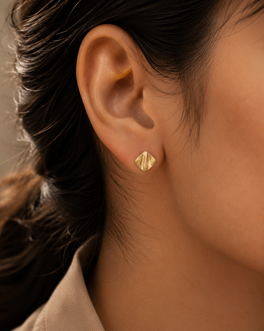 925 Sterling Silver Textured Geometric Stud Earrings
