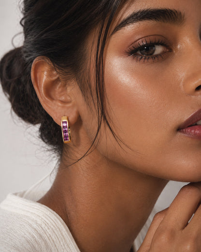925 Sterling Silver Pink Princess Hoop Earrings