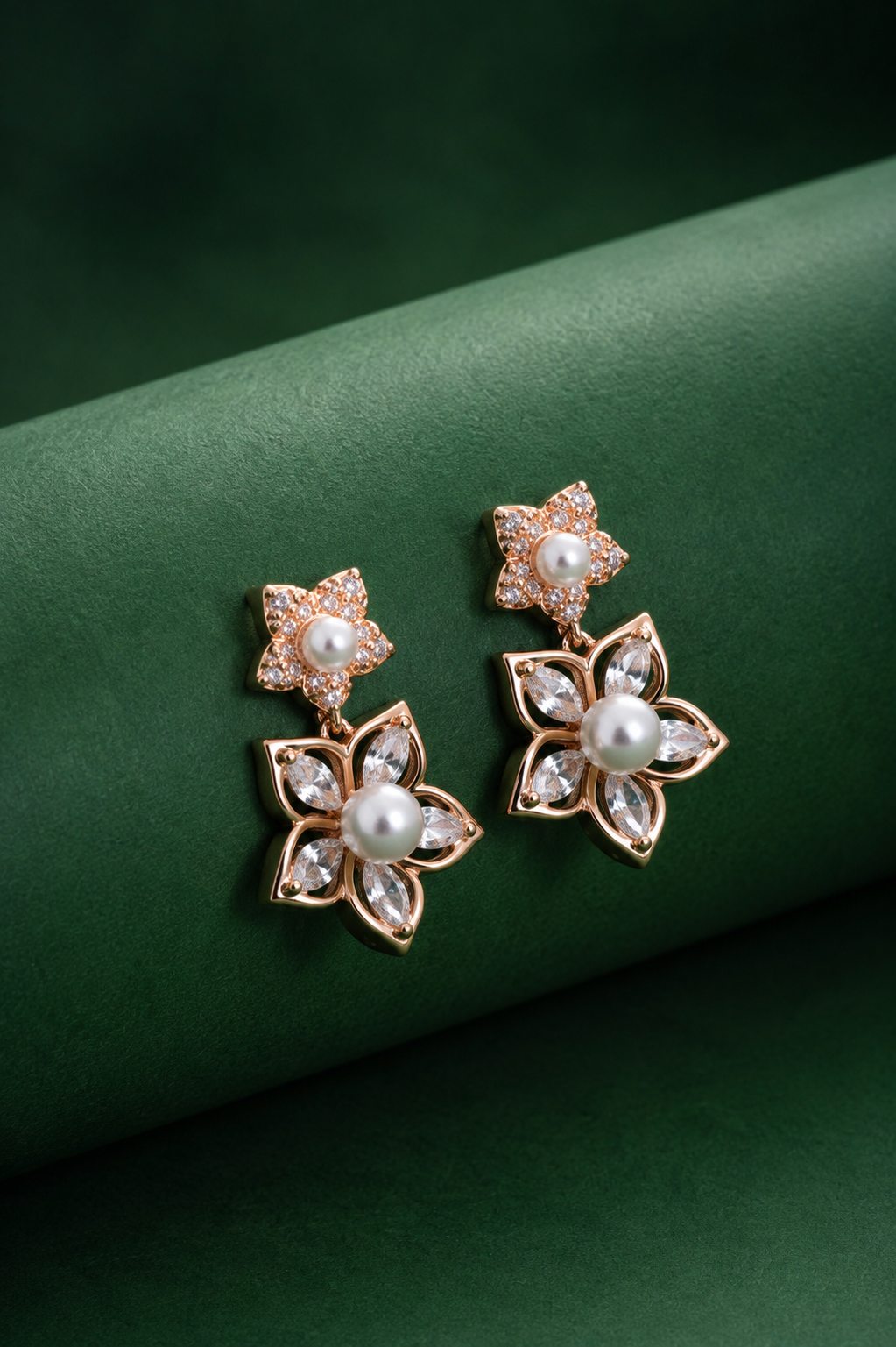 925 Sterling Silver Pearl Floral Drop Earrings