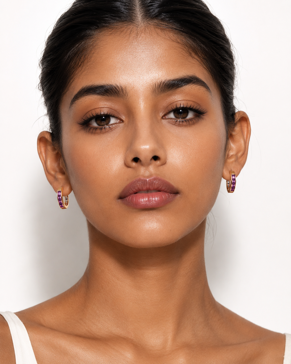925 Sterling Silver Pink Princess Hoop Earrings