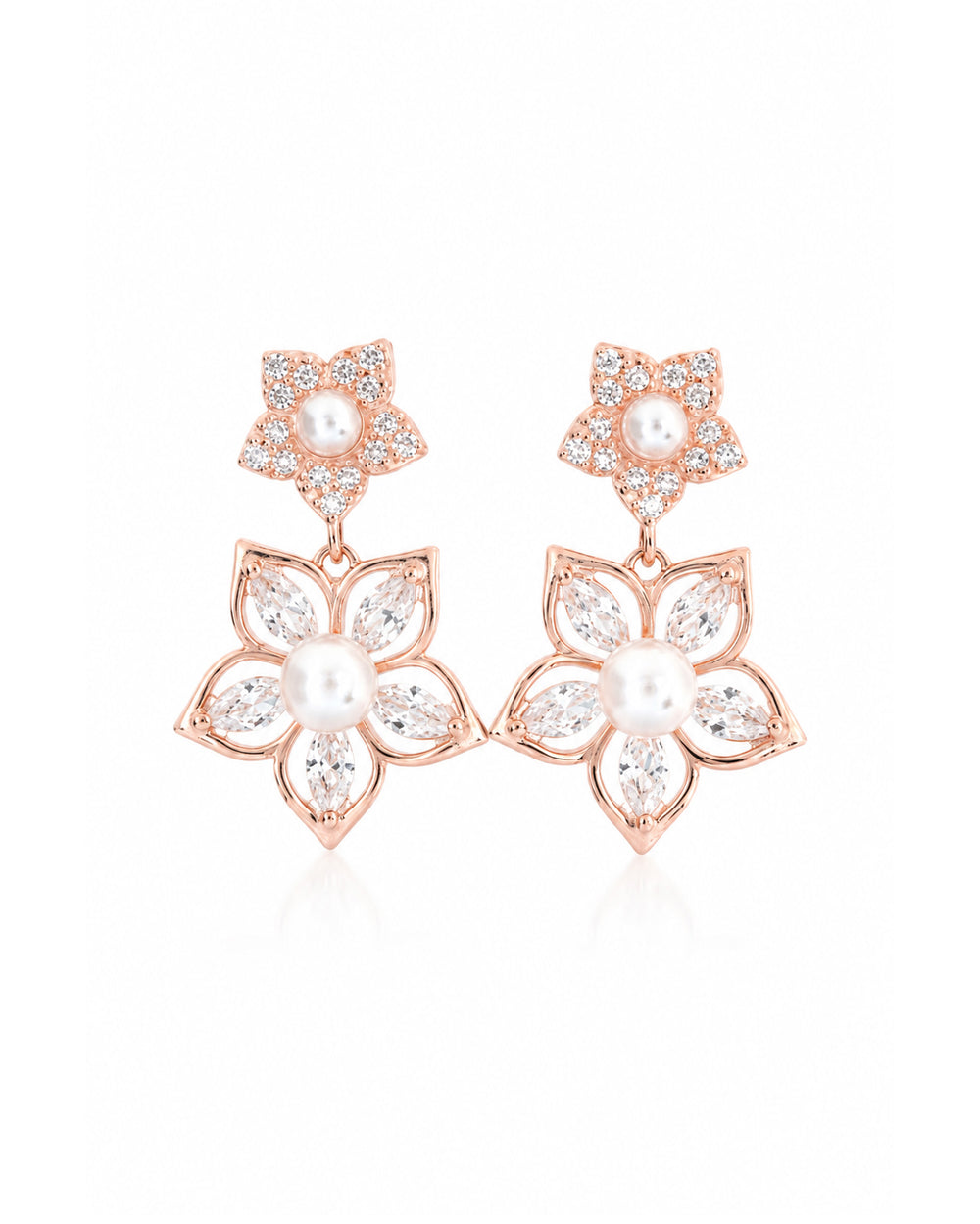 925 Sterling Silver Pearl Floral Drop Earrings