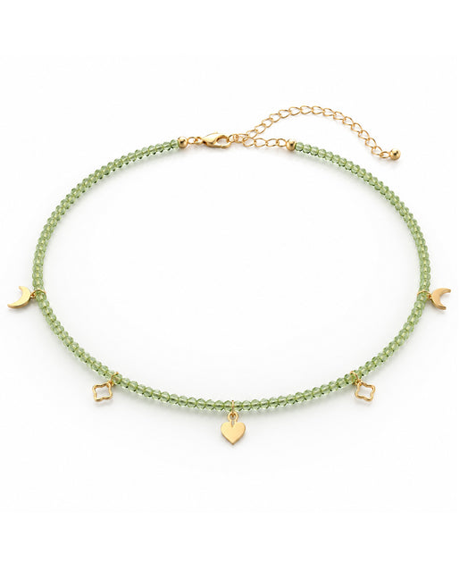 925 Sterling Silver Peridot Beaded Charm Choker Necklace