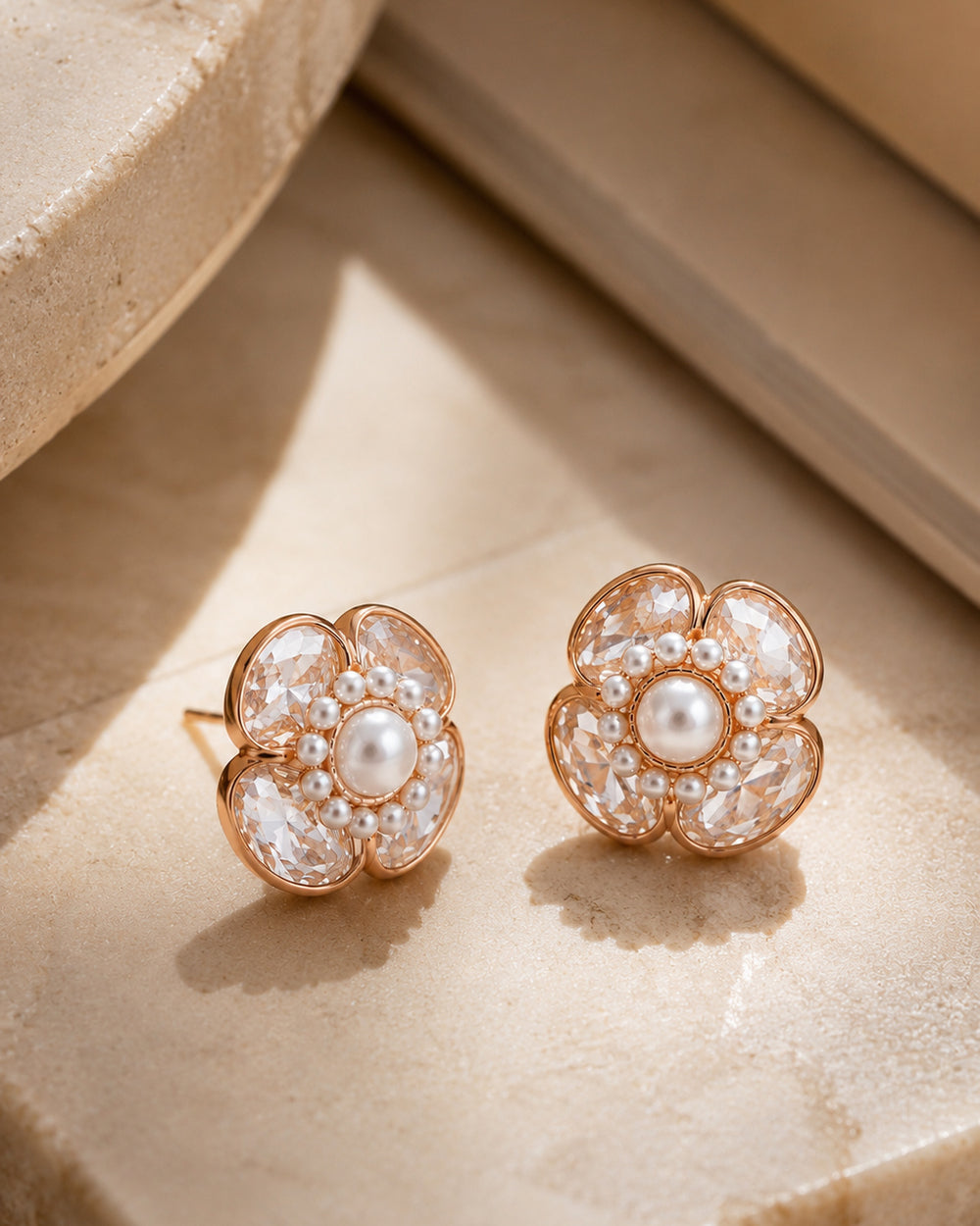 925 Sterling Silver Pearl Blossom Stud Earrings