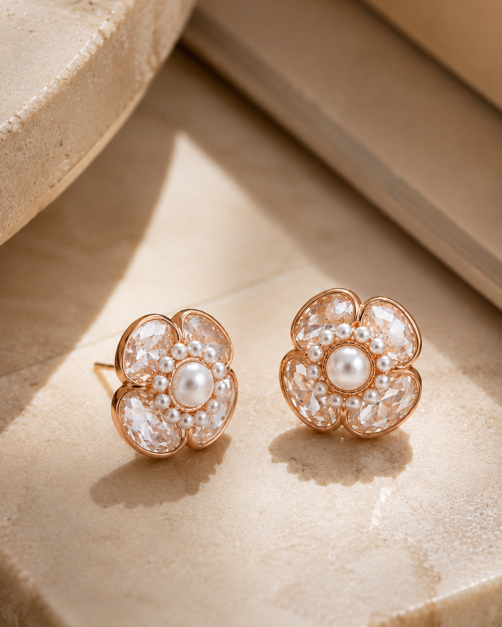 925 Sterling Silver Pearl Blossom Stud Earrings