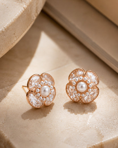 925 Sterling Silver Pearl Blossom Stud Earrings