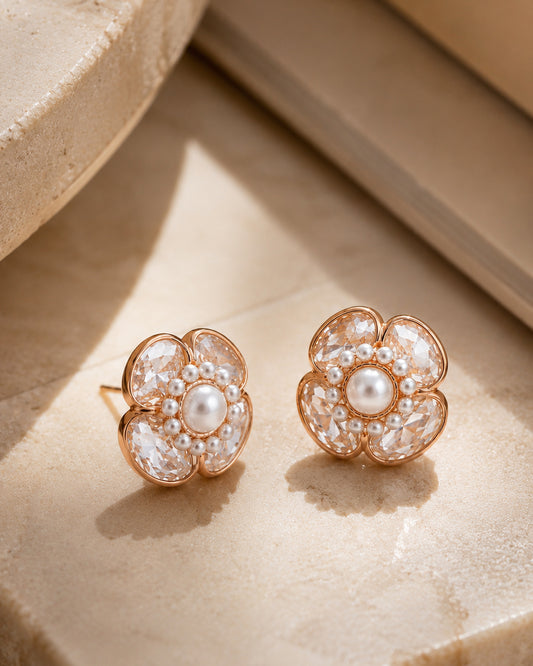 925 Sterling Silver Pearl Blossom Stud Earrings