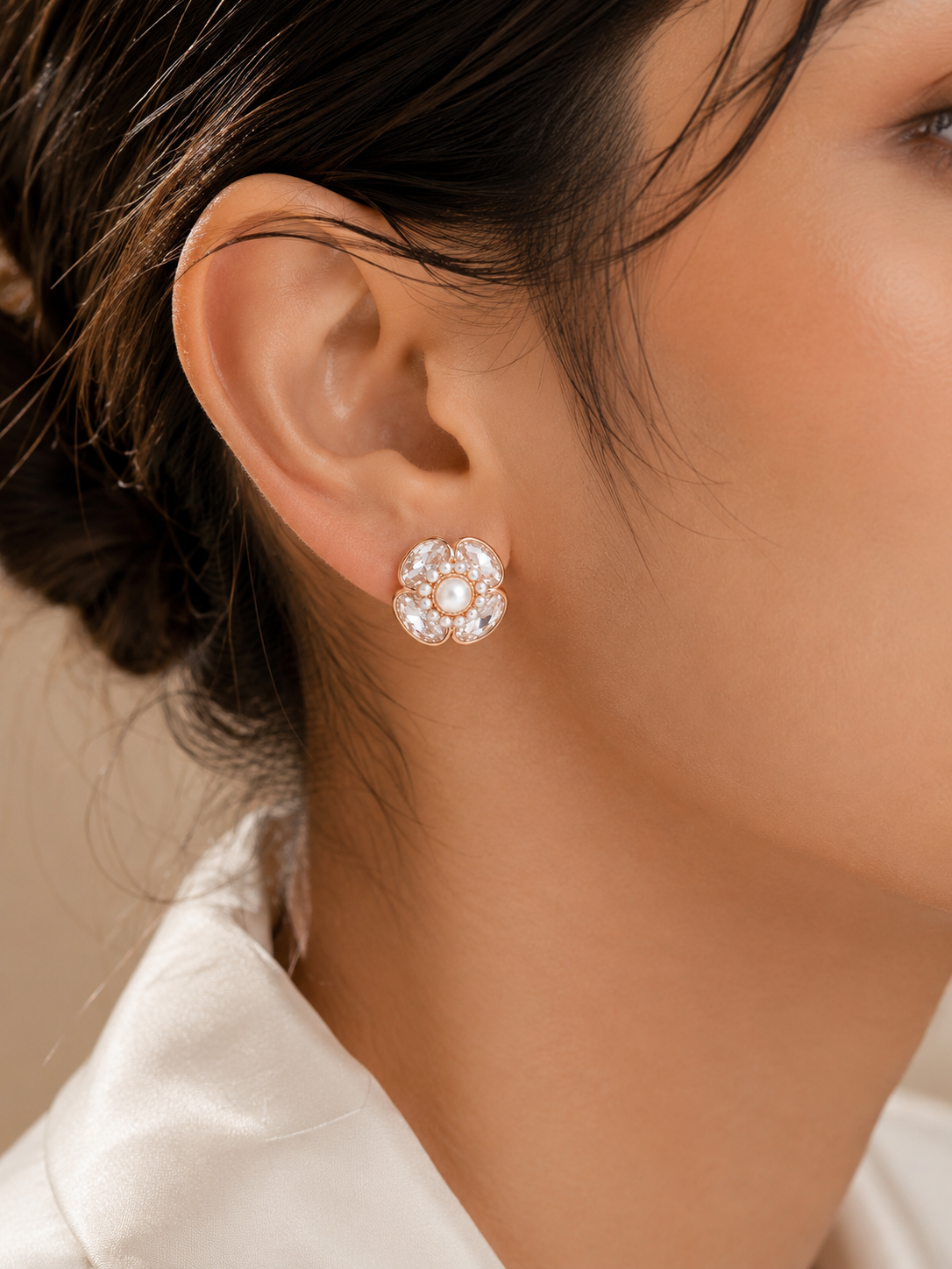 925 Sterling Silver Pearl Blossom Stud Earrings