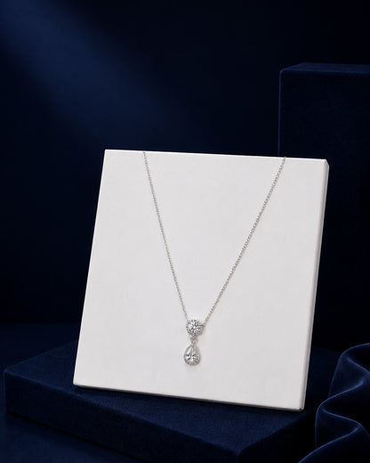 925 Sterling Silver Teardrop Halo Pendant Necklace Set by PEHRO