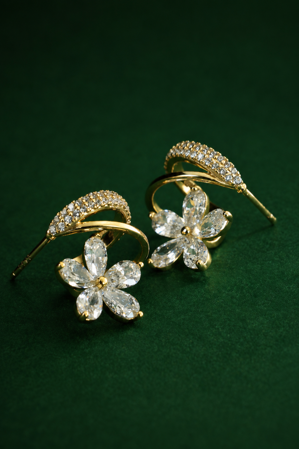 925 Sterling Silver Floral Ear Cuff Stud Earrings