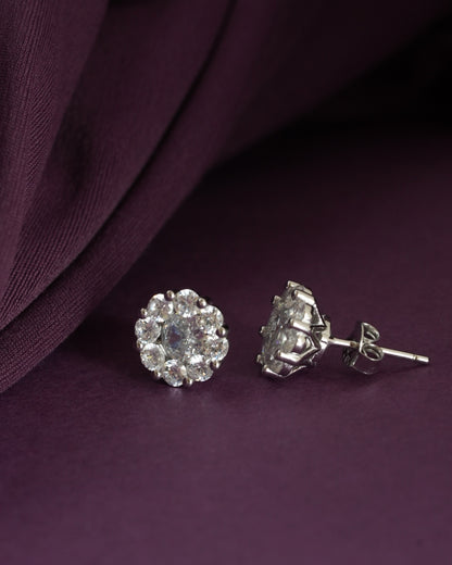 925 Sterling Silver Floral Cluster Stud Earrings