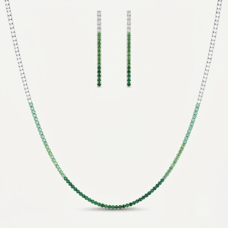 PEHRO 925 Sterling Silver Emerald Tennis Necklace and matching Emerald Drop Earrings