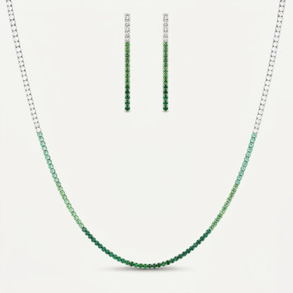 PEHRO 925 Sterling Silver Emerald Tennis Necklace and matching Emerald Drop Earrings