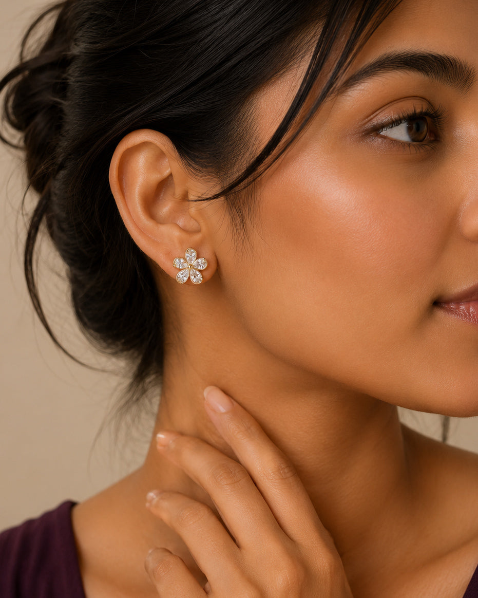925 Sterling Silver Blossom Petal Stud Earrings