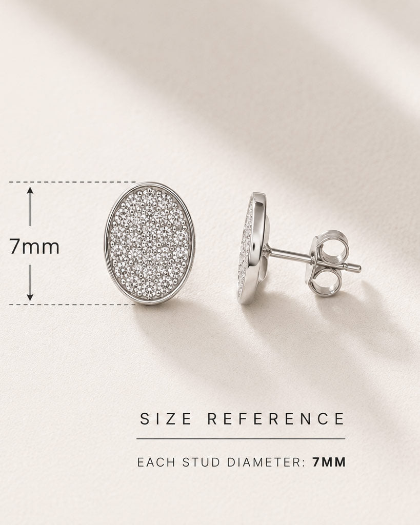 925 Sterling Silver Oval Pavé Stud Earrings