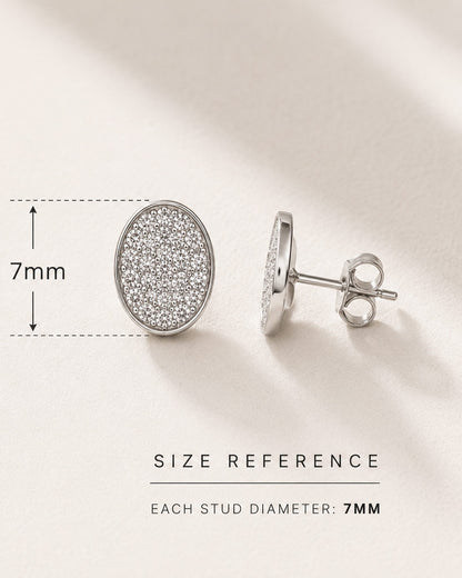 925 Sterling Silver Oval Pavé Stud Earrings