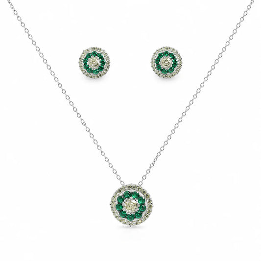 925 Sterling Silver Emerald Necklace Set