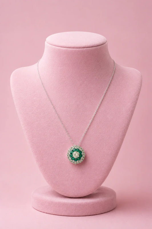 925 Sterling Silver Emerald Necklace Set