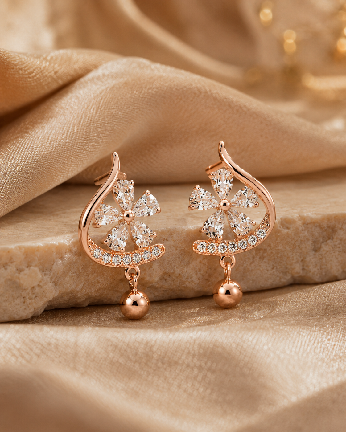 925 Sterling Silver Floral Drop Stud Earrings