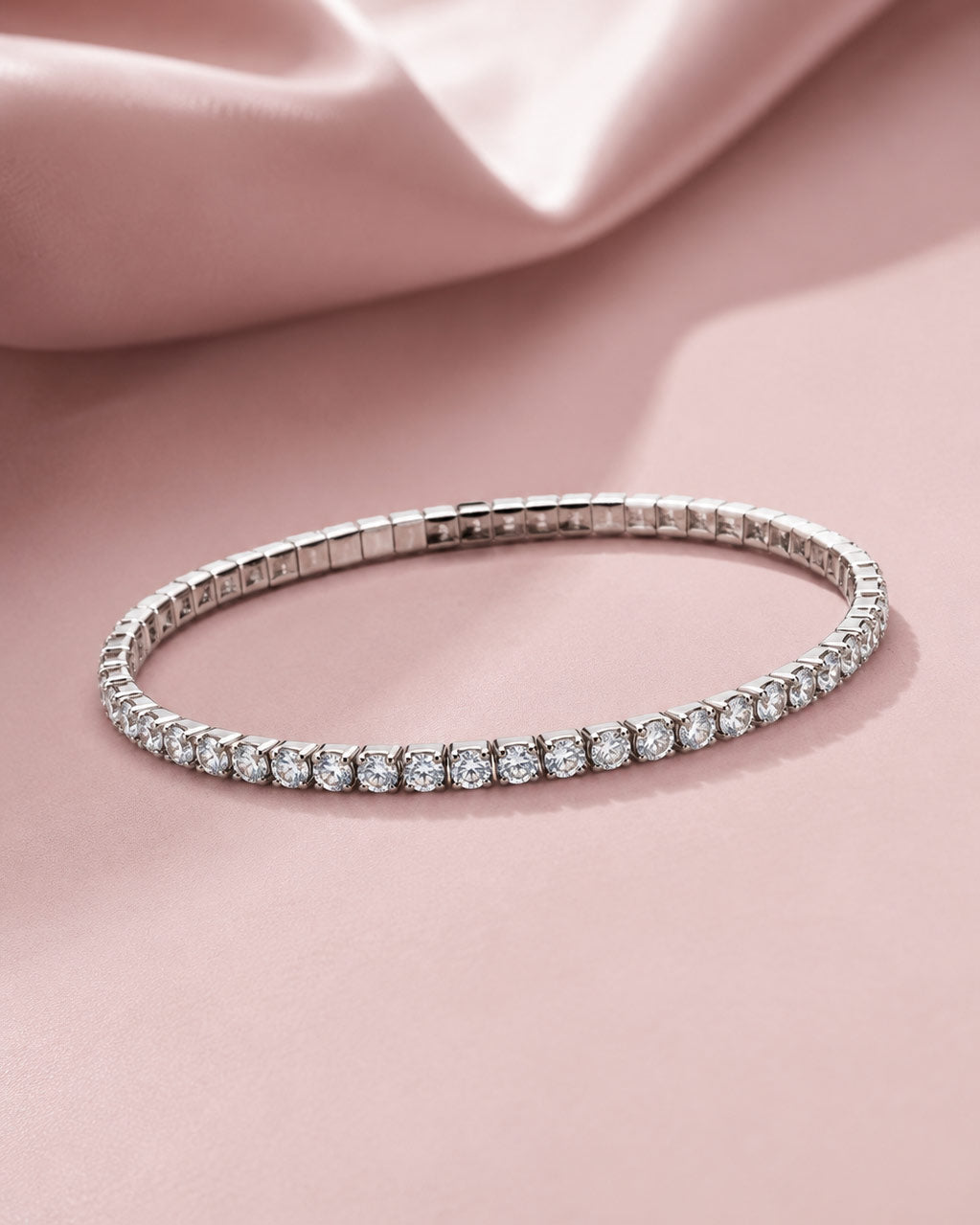 PEHRO 925 Sterling Silver Celeste Stretch Tennis Bracelet with brilliant round diamond-like stones
