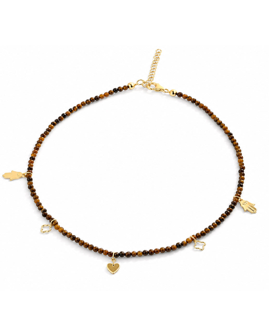 925 Sterling Silver Tiger Eye Charm Choker