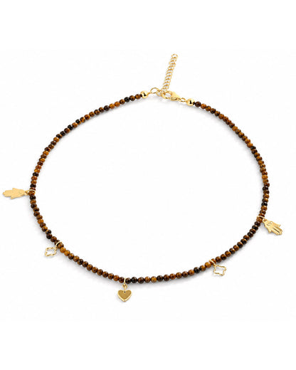 925 Sterling Silver Tiger Eye Charm Choker
