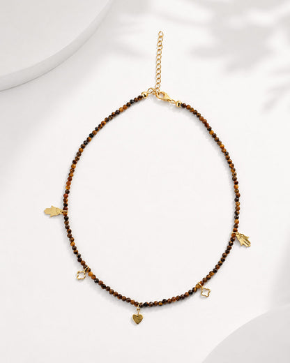 925 Sterling Silver Tiger Eye Charm Choker