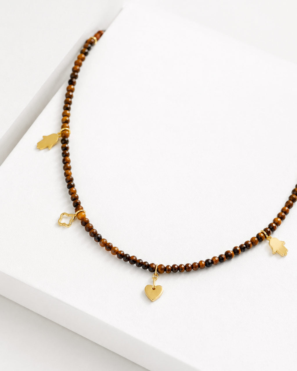 925 Sterling Silver Tiger Eye Charm Choker