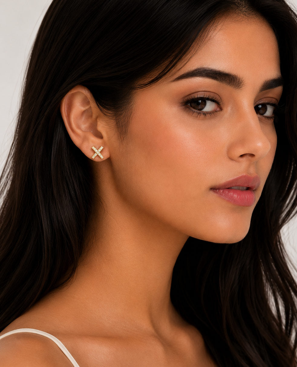 PEHRO 925 Sterling Silver Gold Vermeil Crossover Stud Earrings