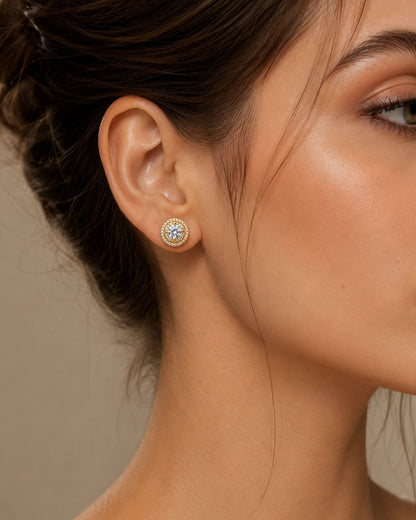PEHRO 925 Sterling Silver Gold Vermeil Halo Stud Earrings