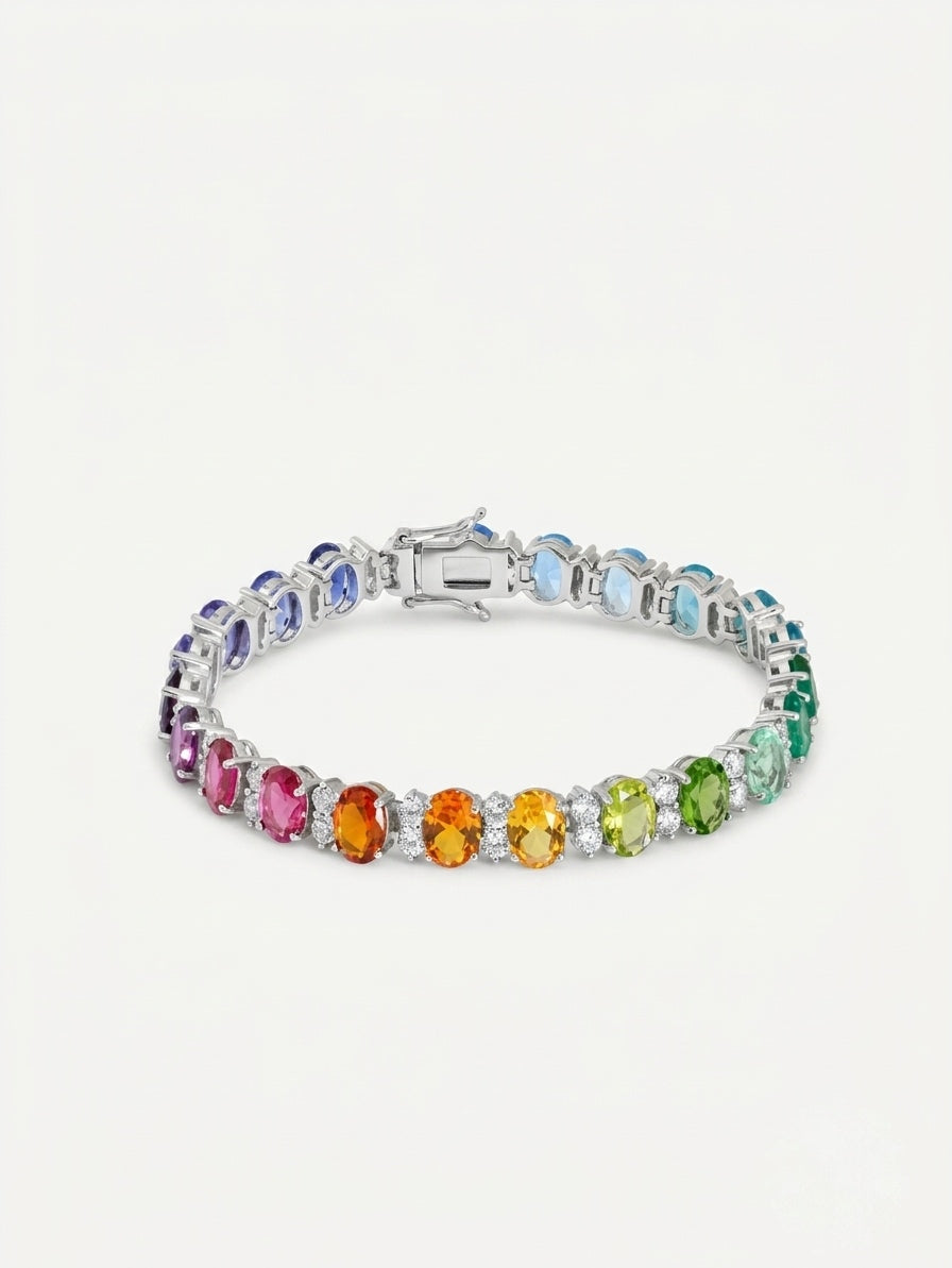 PEHRO 925 Sterling Silver Rainbow Tennis Bracelet