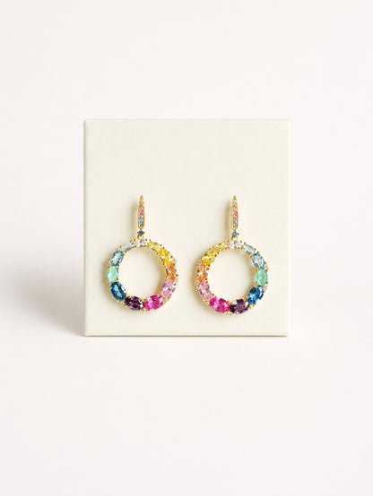 Pehro 925 Sterling Silver Multicolor Circle Drop Earrings on editorial background 