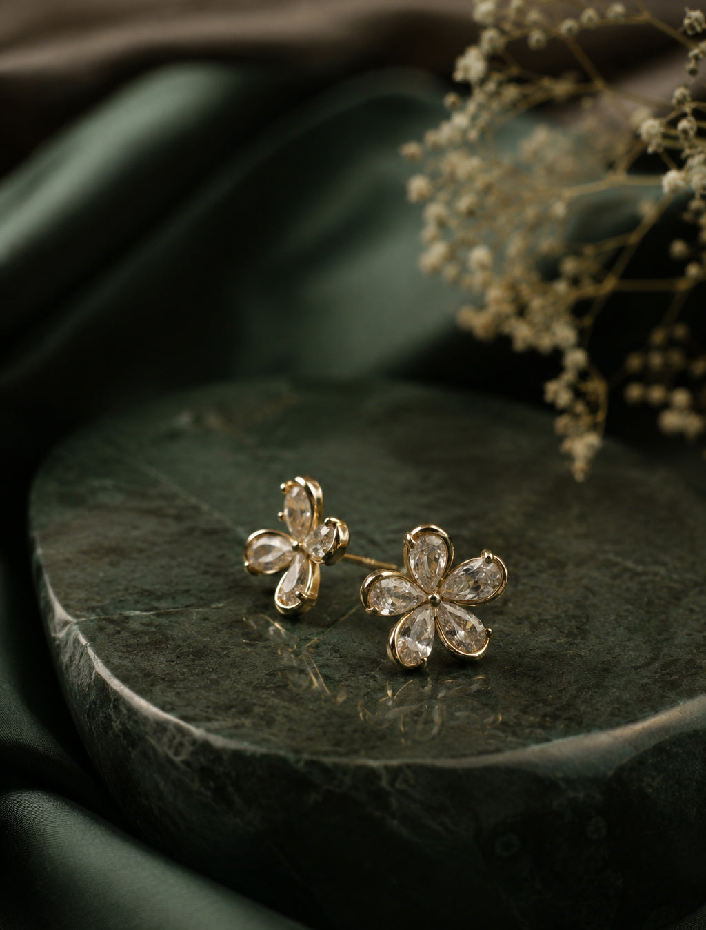 925 Sterling Silver Blossom Petal Stud Earrings