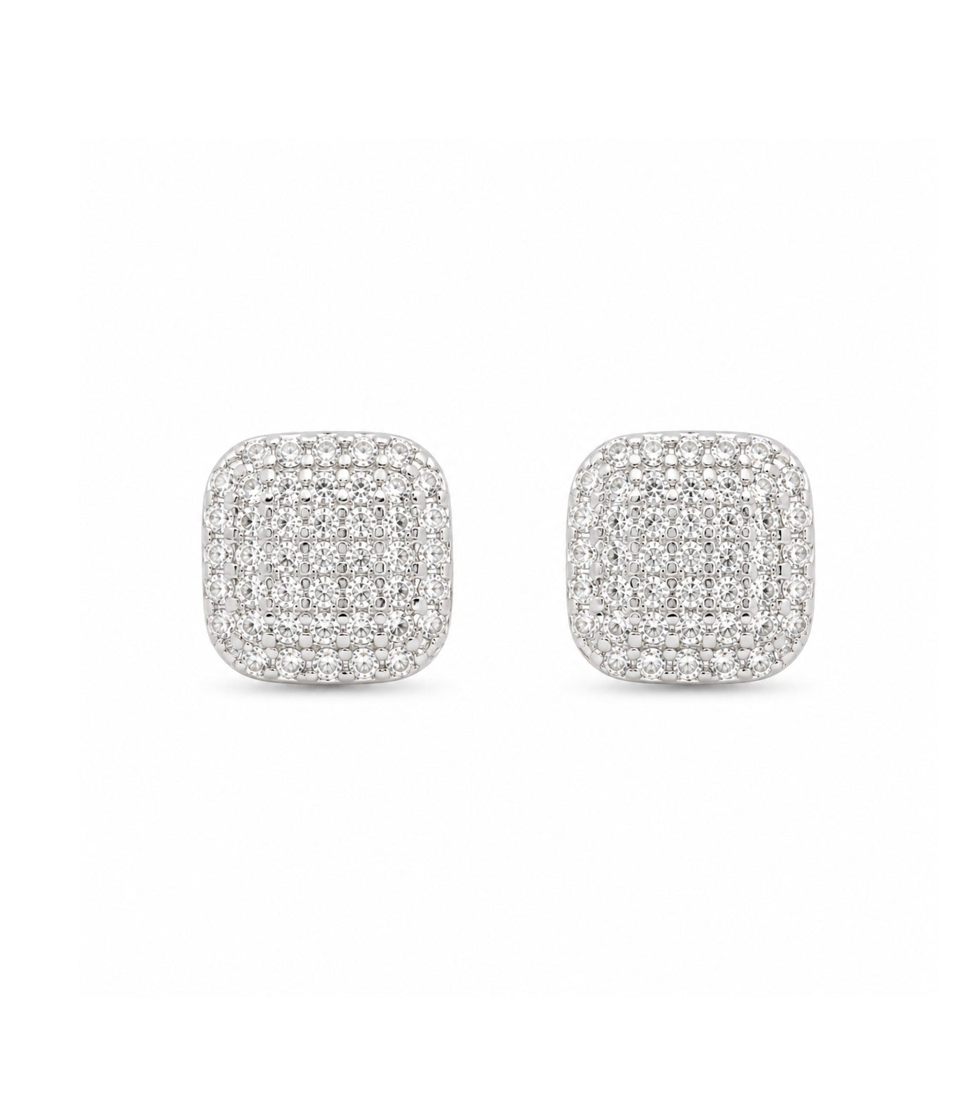 PEHRO 925 Sterling Silver Cushion Pavé Stud Earrings