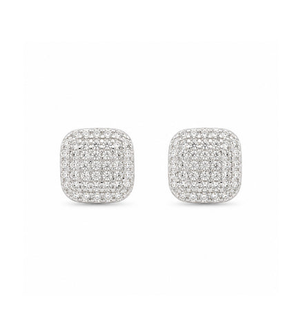 PEHRO 925 Sterling Silver Cushion Pavé Stud Earrings