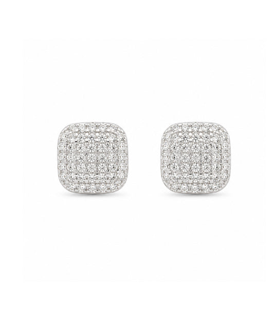 PEHRO 925 Sterling Silver Cushion Pavé Stud Earrings
