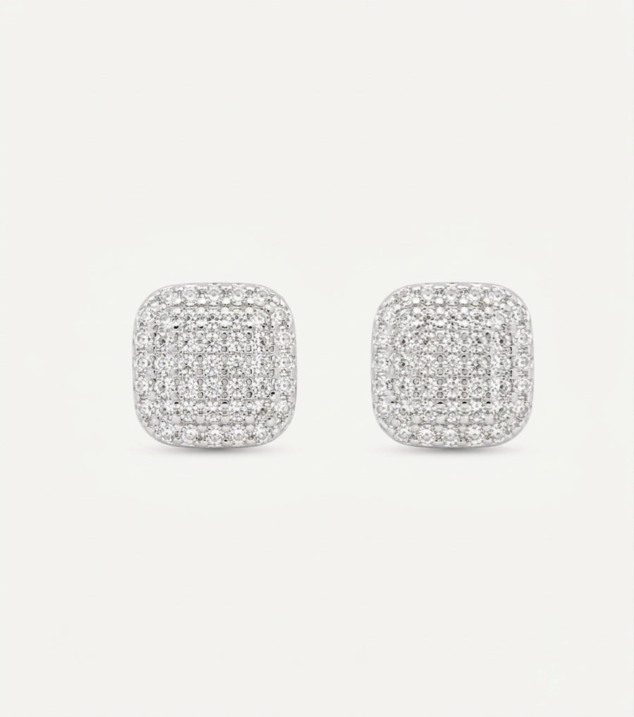 PEHRO 925 Sterling Silver Cushion Pavé Stud Earrings