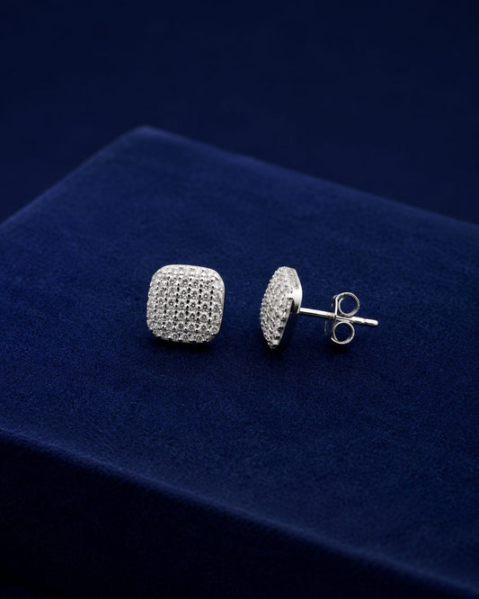 PEHRO 925 Sterling Silver Cushion Pavé Stud Earrings