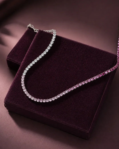 925 Sterling Silver Rose Gradient Tennis Necklace Set