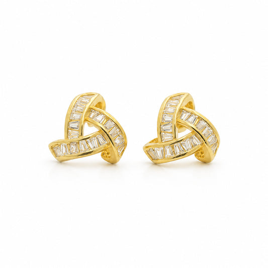 PEHRO 925 Sterling Silver Baguette Crossover Stud Earrings Gold