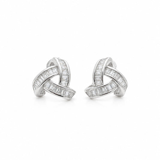 PEHRO 925 Sterling Silver Baguette Crossover Stud Earrings