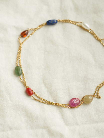 Pehro Navratna chain 925 silver with  18k gold Vermeil 