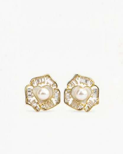 925 Sterling Silver Pearl Heart Stud Earrings
