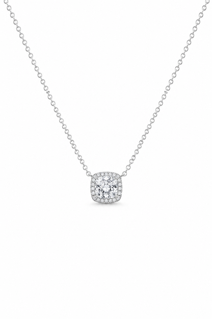 925 Sterling Silver Cushion Halo Pendant Necklace