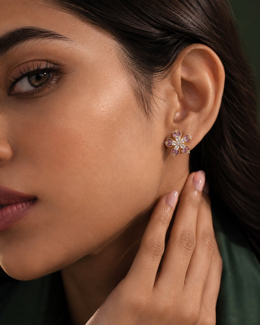 925 Sterling Silver Lavender Bloom Stud Earrings