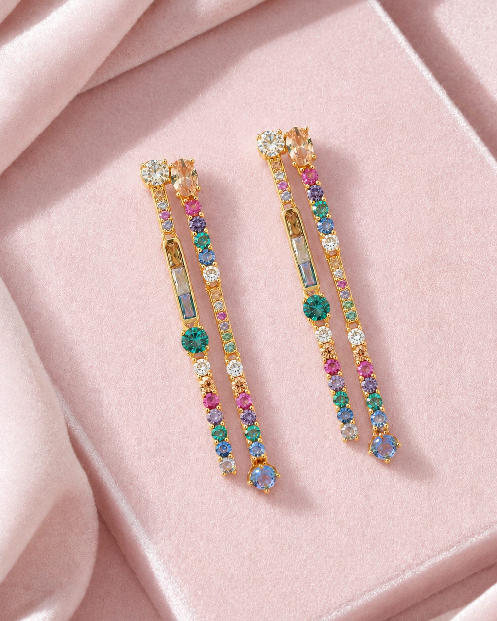 925 Sterling Silver Rainbow Double Drop Earrings