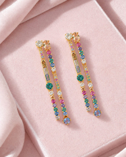 925 Sterling Silver Rainbow Double Drop Earrings