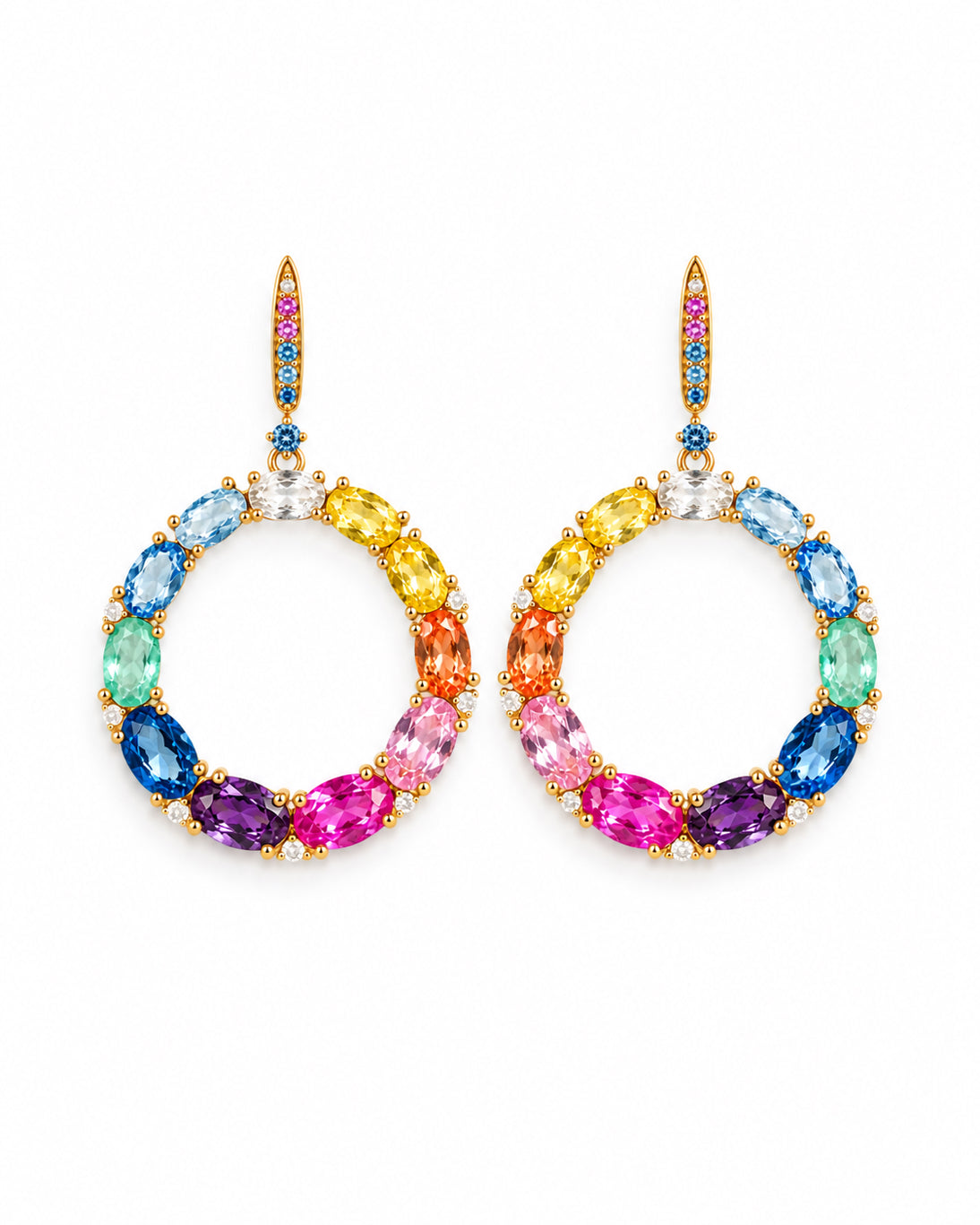 Pehro 925 Sterling Silver Multicolor Circle Drop Earrings 