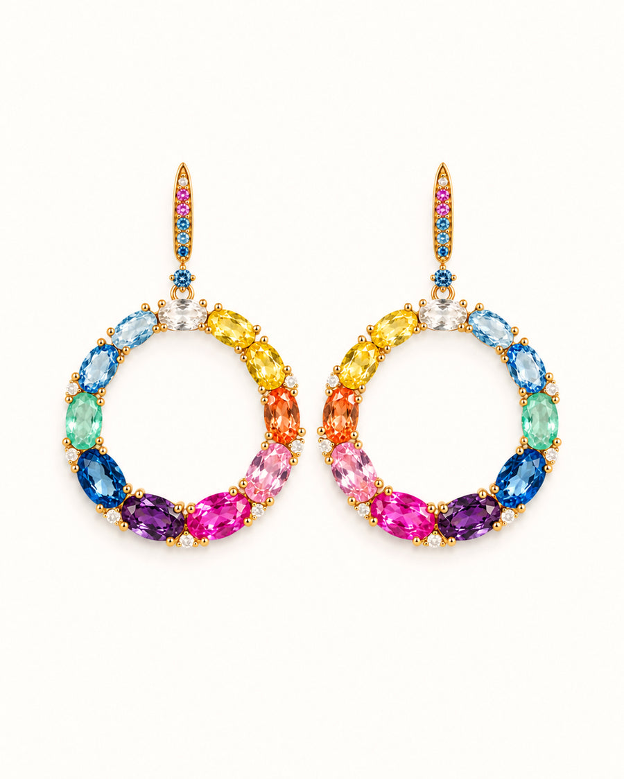 Pehro 925 Sterling Silver Multicolor Circle Drop Earrings 